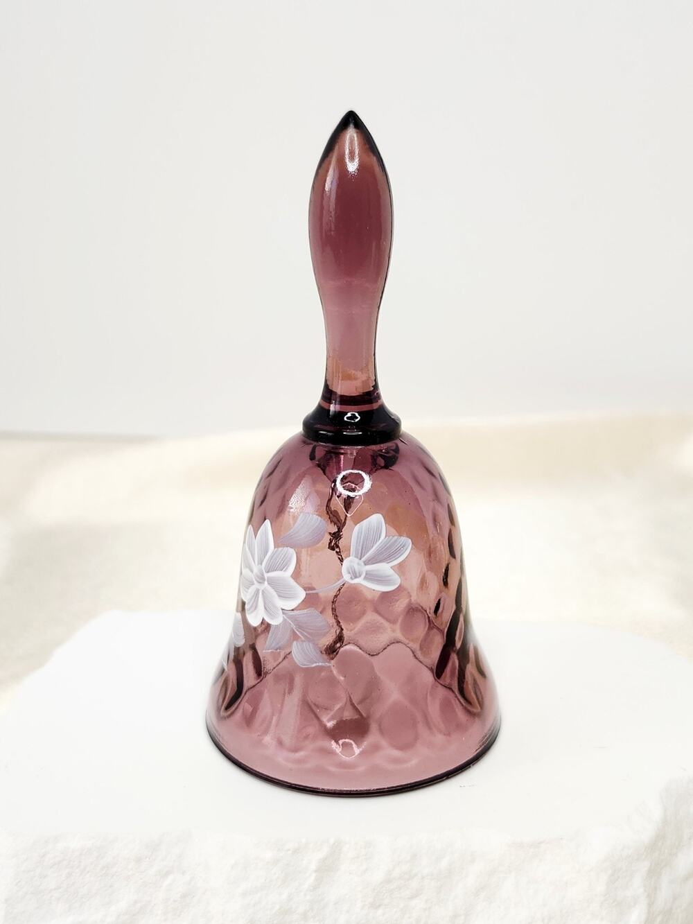 Fenton Crystal 6" Diamond Optic Pink/ Purple Butterfly Floral Bell Hand-Painted